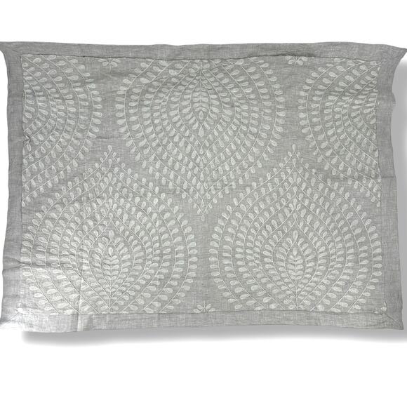 Restoration Hardware Palmette Embroidered Linen Sham King Lounger Fog Mist - Picture 1 of 6